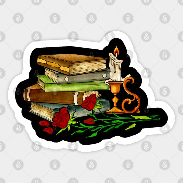 Royalcore - Dark Academia - Vintage book pile Sticker by Modern Medieval Design